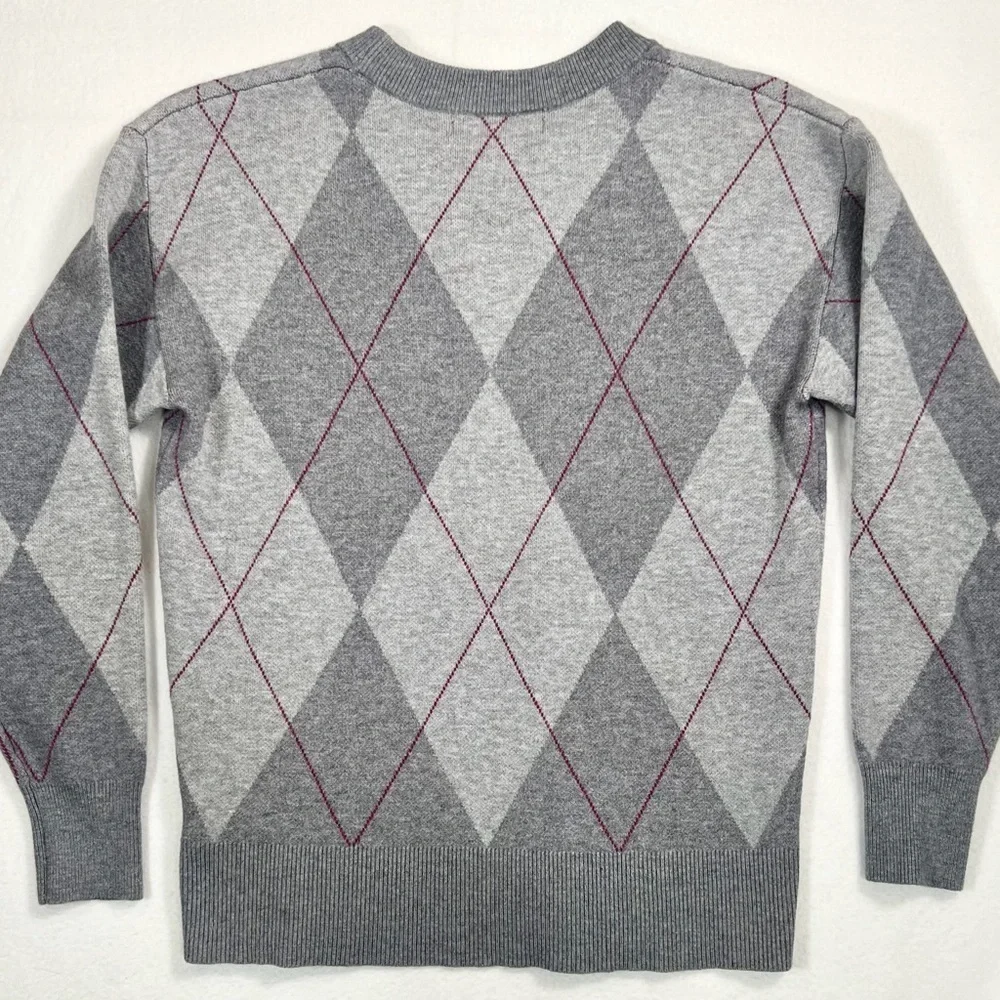 TAHARI Women’s Argyle Academia Grey/Pink‎ Crewneck Sweater Size Extra Small - Picture 3 of 13